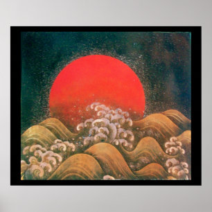 Poster AMATERASU, DÉESSE DU SOLEIL, rouge noir marron