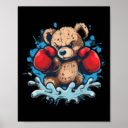 Poster Amateur de boxe ours gants de boxe kickboxing drôl (Devant)