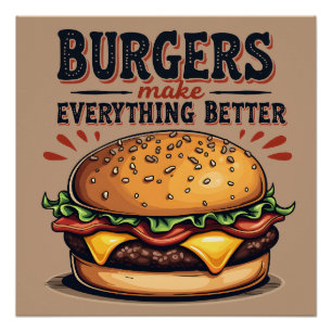 Poster Amateur de Burger Rétro Typographie Vintage Art Al