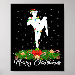 Poster Amateur de kickboxing Chapeau de Père Noël assorti