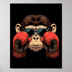 Poster Amateur de singe de boxe Gants de boxe Kickboxing