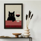 Poster Amateur de vin Chat Noir Drôle
