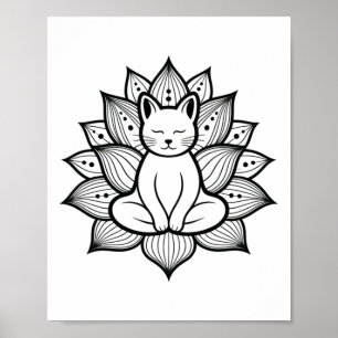 Poster Amateur de yoga méditation fleur de lotus chat ser