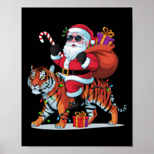 Poster Amateur du Tigre Éclairage de Noël Santa à Cheval