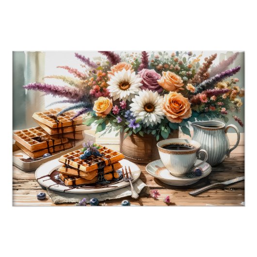 Poster Amateurs de nourriture cool gaufre petit-déjeuner (Devant)