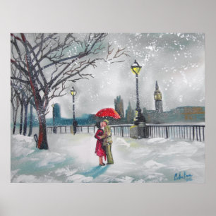 Poster Amateurs d'hiver neige Londres Thames Big Ben pein