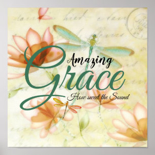 Poster Amazing Grace Fleurs et libellule  