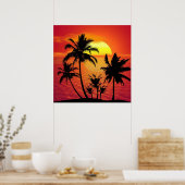 Poster Amazing sunset with palms on tropical beach (Cuisine)