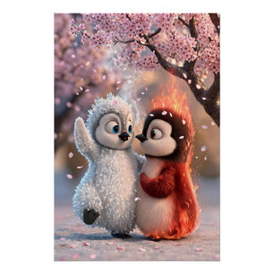 Poster Amber et Frosty - sous la pluie de fleurs de ceris