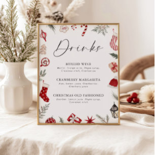 Poster Ambiance d'aquarelle Festive Cadre Noël Boissons