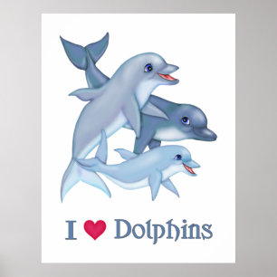 Poster Ambiance familiale des dauphins nager