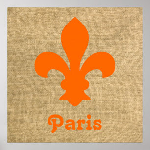 Poster Ambiance parisienne orange Fleur de Lys