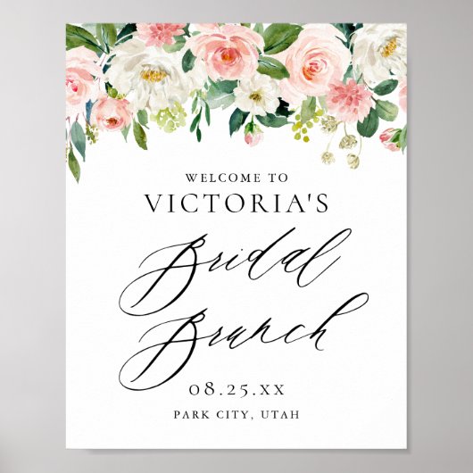 Poster Ambiance romantique Peach Florals Brunch nuptial (Devant)
