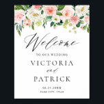 Poster Ambiance romantique Pêche Florale Mariage Bienvenu<br><div class="desc">Aquarelle Romantique Pêche Florales Mariage Affiche de bienvenue. Panneau d'accueil mariage personnalisable avec aquarelle de guirlandes de pêche et d'ivoire avec des accents de feuillage et de verdure. Des éléments correspondants sont disponibles.</div>