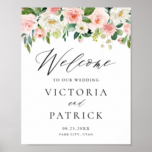 Poster Ambiance romantique Pêche Florale Mariage Bienvenu (Devant)