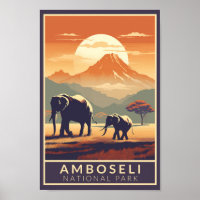 Amboseli National Park Kenya Travel Art Vintage