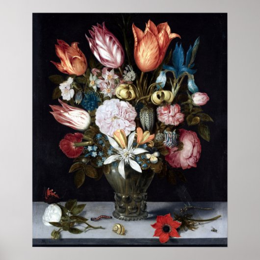 Poster Ambrosius Bosschaert Fleurs dans un verre (Devant)