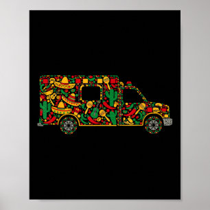 Poster Ambulance Mexicaine Sombrero Maracas Guitare Cinco