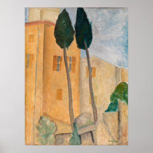 Poster Amedeo Modigliani - Cyprès et maisons à Cagnes