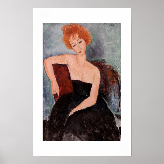 Poster Amedeo Modigliani - Fille rousse en robe du soir (Devant)