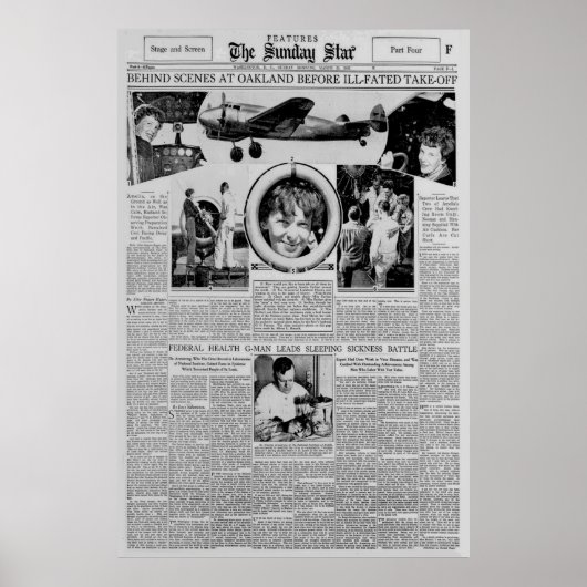 Poster Amelia Earhart avant le tour du monde Vol 1937 (Devant)