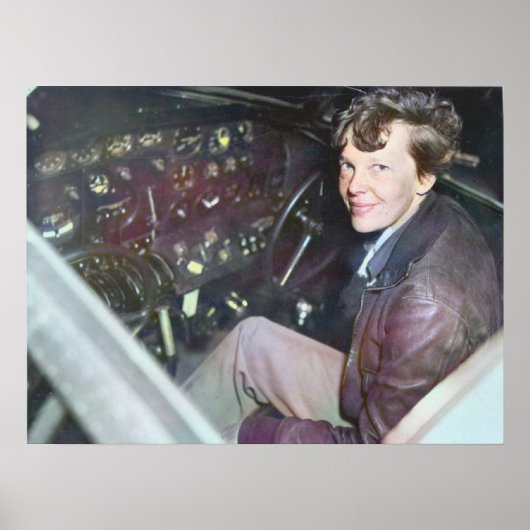 Poster Amelia Earhart Candid Avion Cockpit Coloré (Devant)