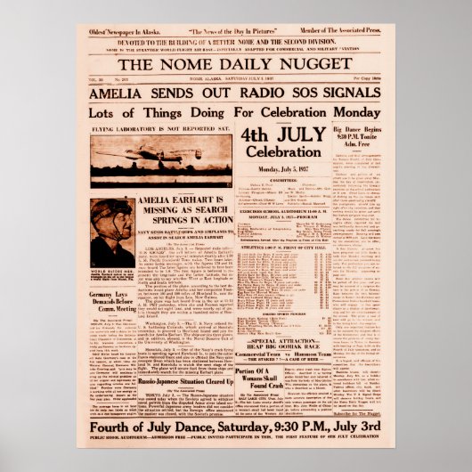 Poster Amelia Earhart disparue page complète journal 1937 (Devant)