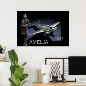 Poster Amelia Earhart et son avion Lockheed Electra (Bureau à domicile)