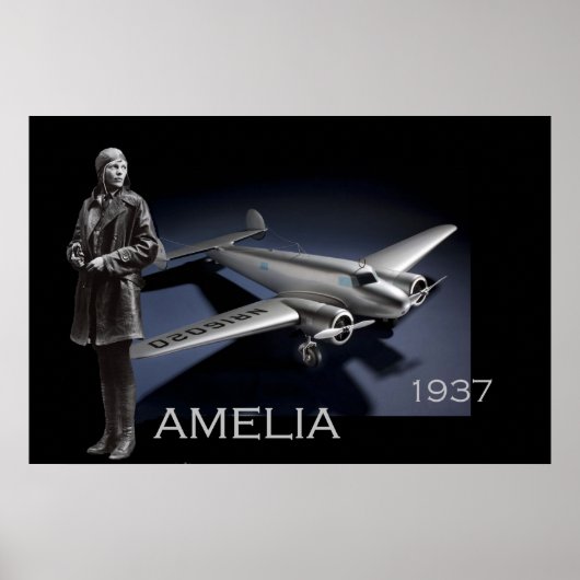 Poster Amelia Earhart et son avion Lockheed Electra (Devant)