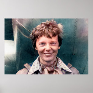 Poster Amelia Earhart et son Lockheed Electra Colorisés