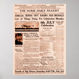 Poster Amelia Earhart Missing Full Page Newspaper 1937