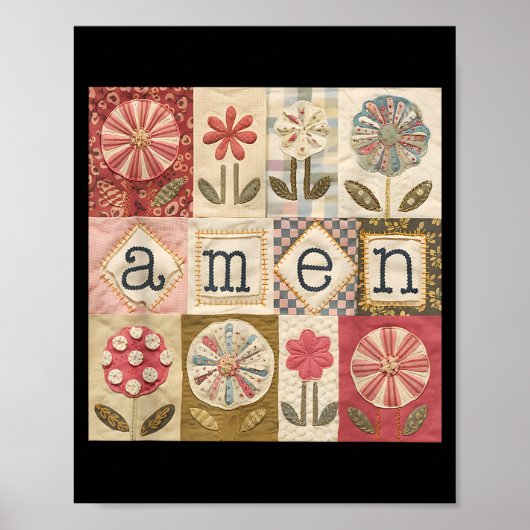 Poster Amen Patchwork Fleur Joyeuses Pâques Jésus Chrétie (Devant)