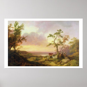 Poster Aménagez en parc avec les bétail et le paysan,