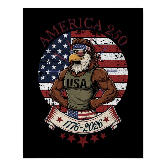 Poster America 250 Fun Patriotic Eagle 4th of July Art (Devant)