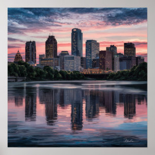 Poster America Boston City Skyline, Boston Ma Us Skyline