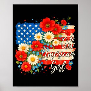 Poster Américain 4 juillet floral drapeau jour de l'indép
