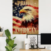 Poster Américain fier. Aigle chauve et drapeau des États- (Bureau à domicile)