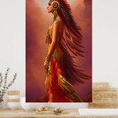 Poster Américaine Indienne robe rouge or plumes 2 (Cuisine)