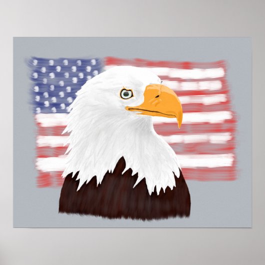 Poster American Bald Eagle and Flag - transparent sur gri (Devant)