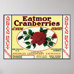 Poster American Beauty Eatmor Cranberries Marque Étiquett
