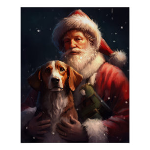 Poster American English Foxhound Santa Claus Noël