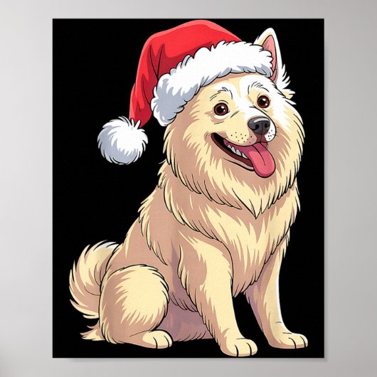 Poster American Eskimo Dog Christmas Santa Hat Pet Dog Lo (Devant)