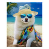 Poster American Eskimo on Beach, cadeau d'été pour amoure (Devant)