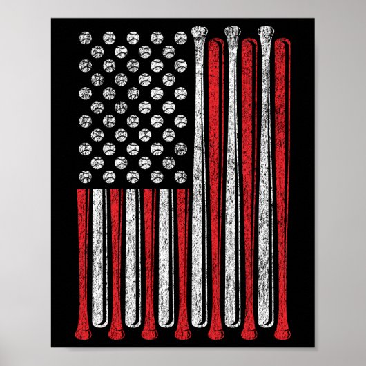 Poster American Flag Baseball Team Vintage Funny (Devant)