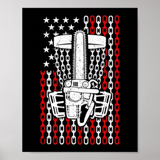 Poster American Flag Disc Golf Player Funny Chainsaw Bask (Devant)