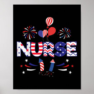 Poster American Flag Fireworks Usa Patriotic Nurse 4th Of