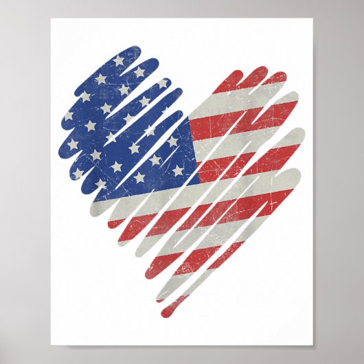 Poster American Flag Heart Rouge Blanc Bleu bleu mignon 4 (Devant)