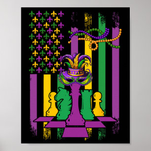Poster American Flag Mardi Gras Chess Player Team Funny P