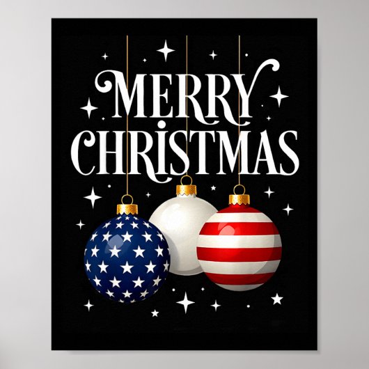 Poster American Flag Merry Christmas Tree Baubles Us Patr (Devant)