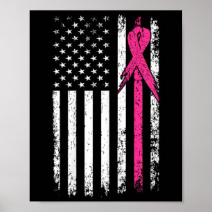 Poster American Flag Pink Ribbon Sensibilisation au cance